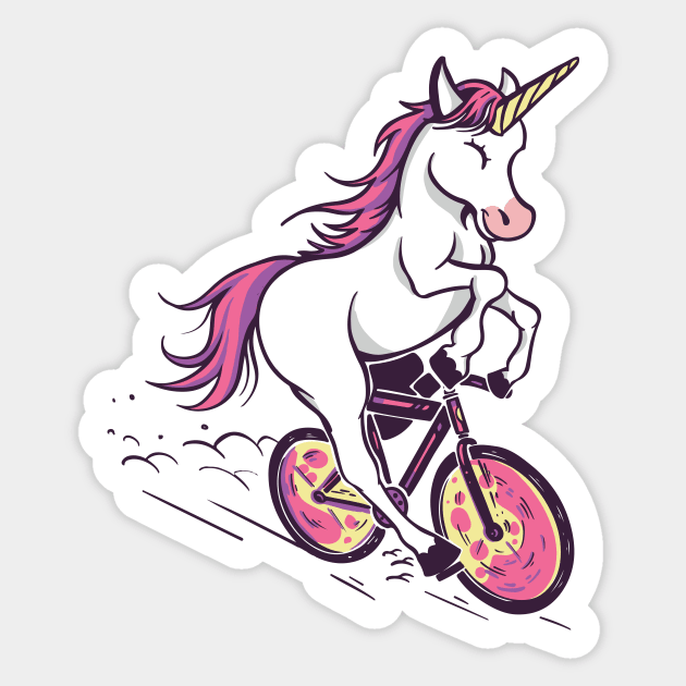 Uni Cycling | Cartoon Unicorn on a Bicycle Sticker by SLAG_Creative